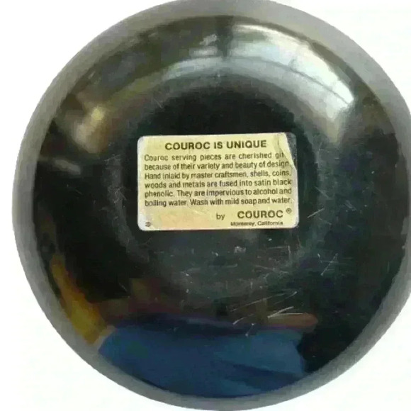 VTG MCM Couroc‎ Plate Mushrooms Round Inlaid Wood Brass Boho Monterey, CA  7.75” - Picture 2 of 4